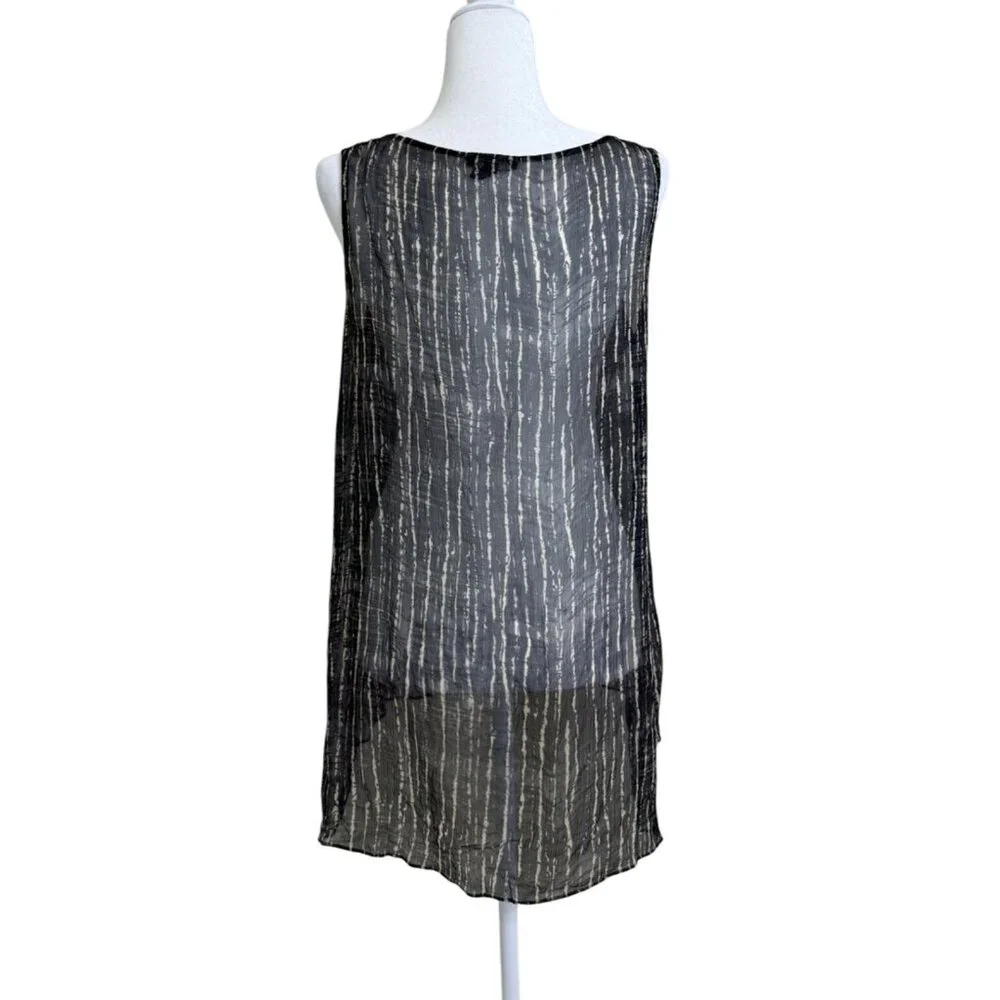 Eileen Fisher Sheer Silk Sleeveless Top Abstract Stripe Black Beige Size M - Picture 3 of 7